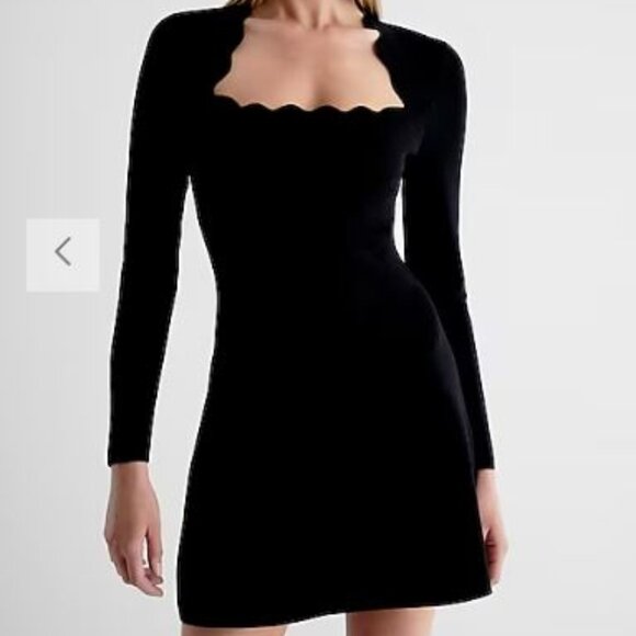 Express Square Neck Open Back Scalloped Mini Sweater Dress - size XL - Picture 1 of 3